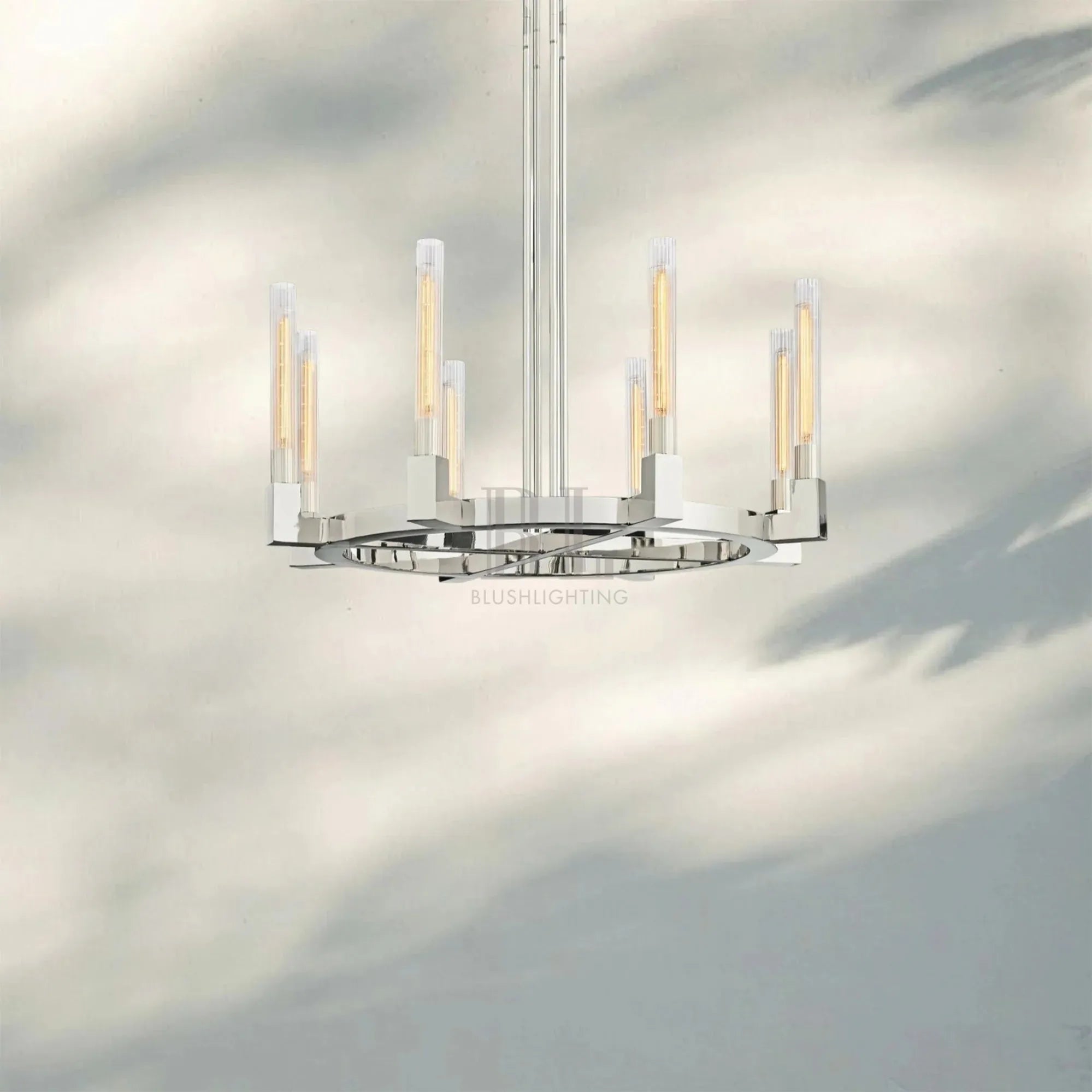 Cannel Candlestick Round Chandelier 36"48"60"72"-Round 36" diam-Polished Nickel-