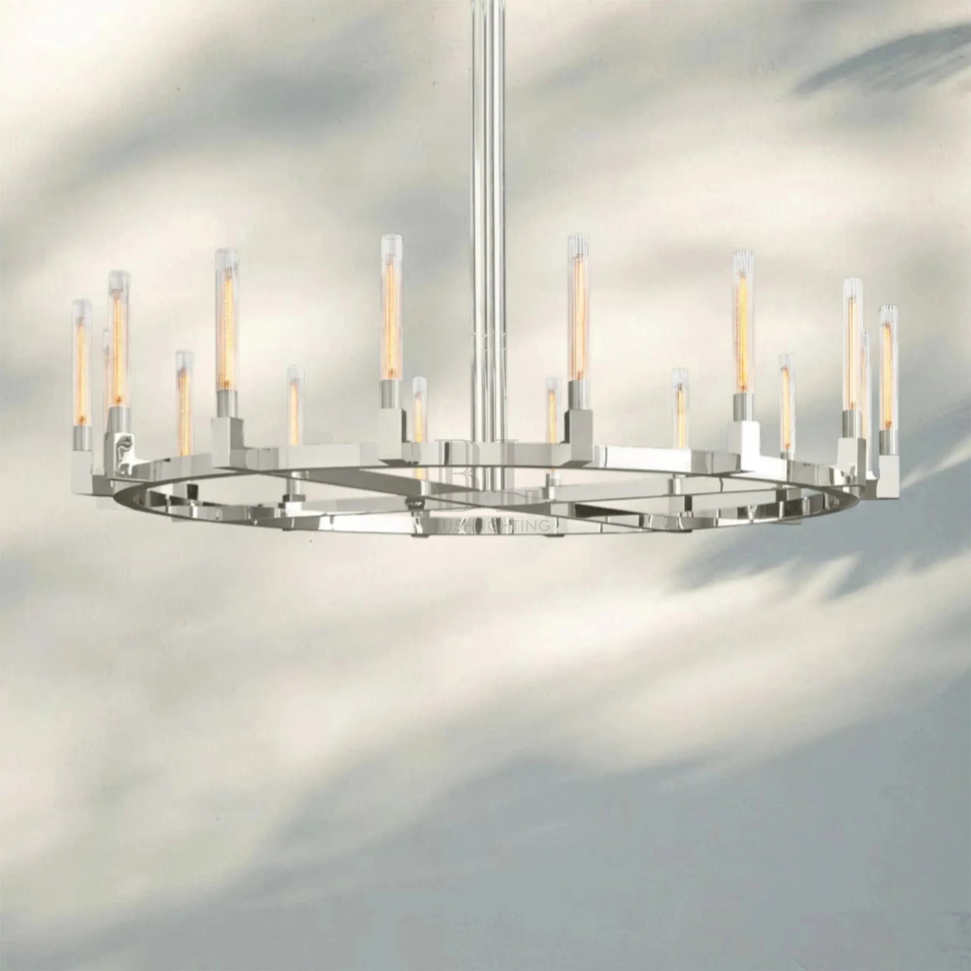 Cannel Candlestick Round Chandelier 36"48"60"72"-Round 72" diam-Polished Nickel-