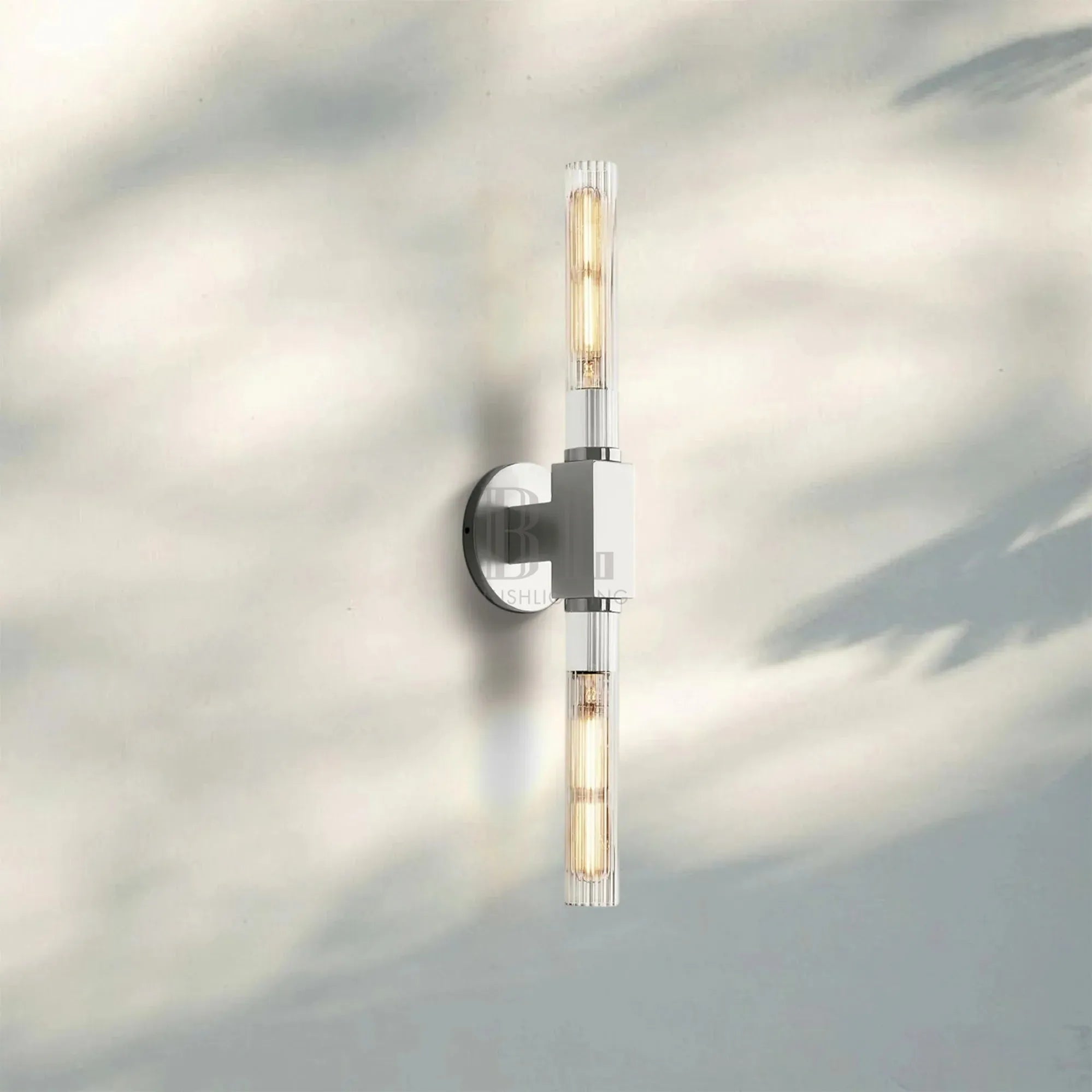 Cannel Glass Linear Wall Sconce-Nickel-