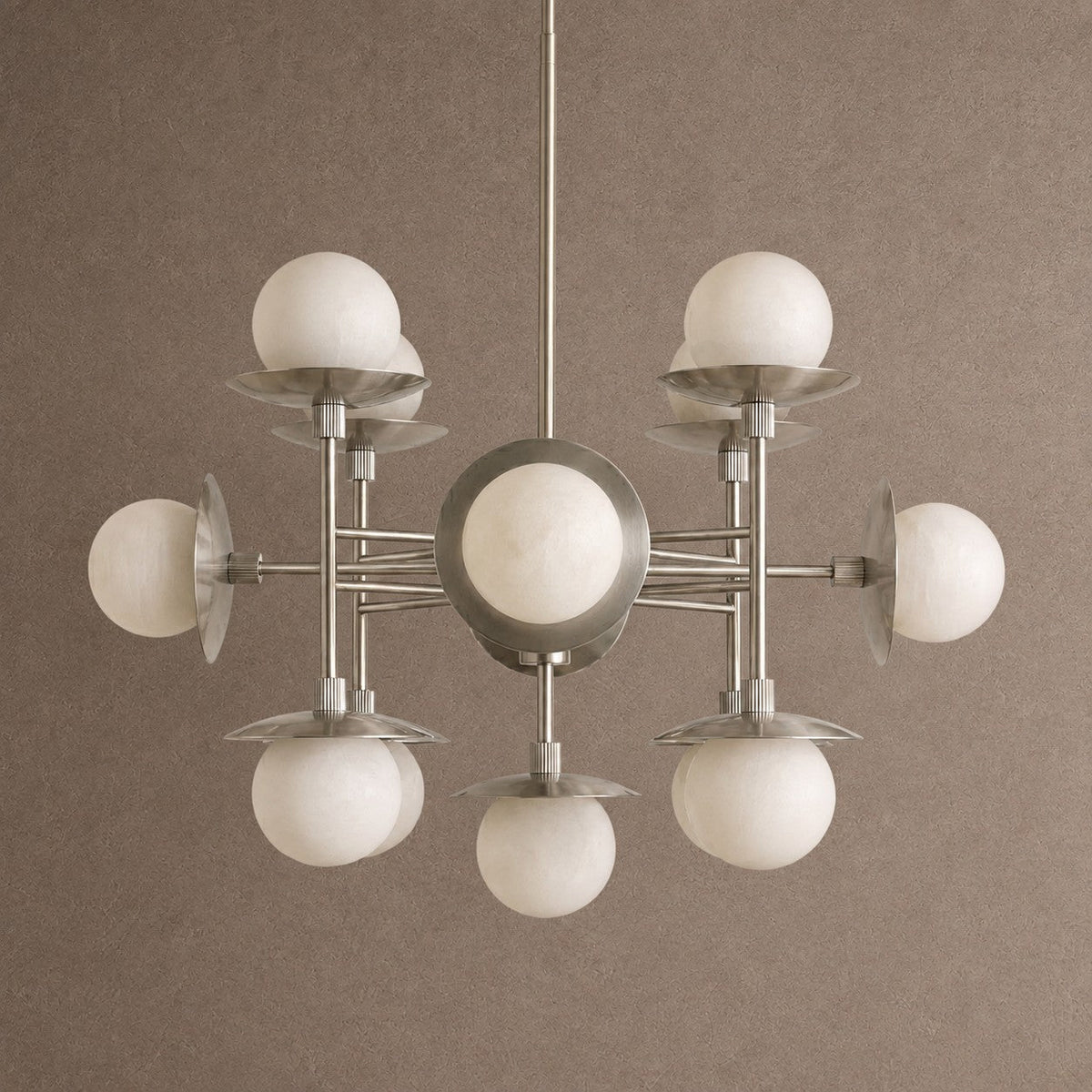 Cara Round Chandelier - ∅ 23.6″ x H 63″Nickel & WhiteBlushlighting