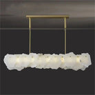 Carlos Alabaster Modern Snowflake Linear Chandelier Over Dining Table - Blushlighting