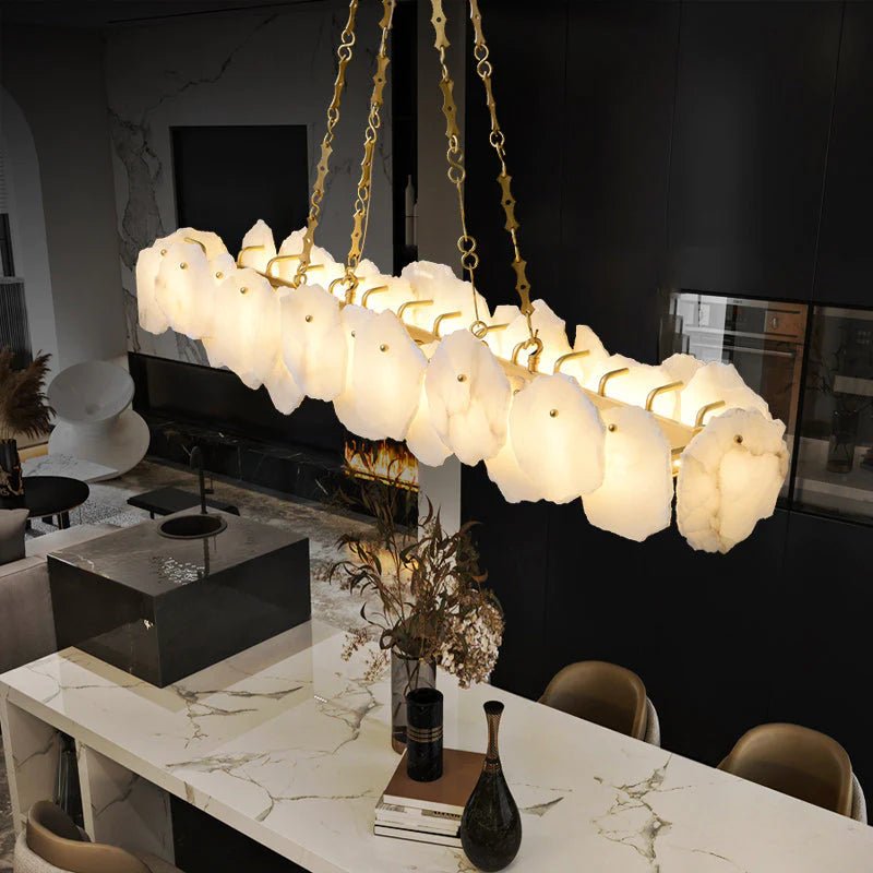 Carlos Alabaster Modern Snowflake Linear Chandelier with Chain - Blushlighting