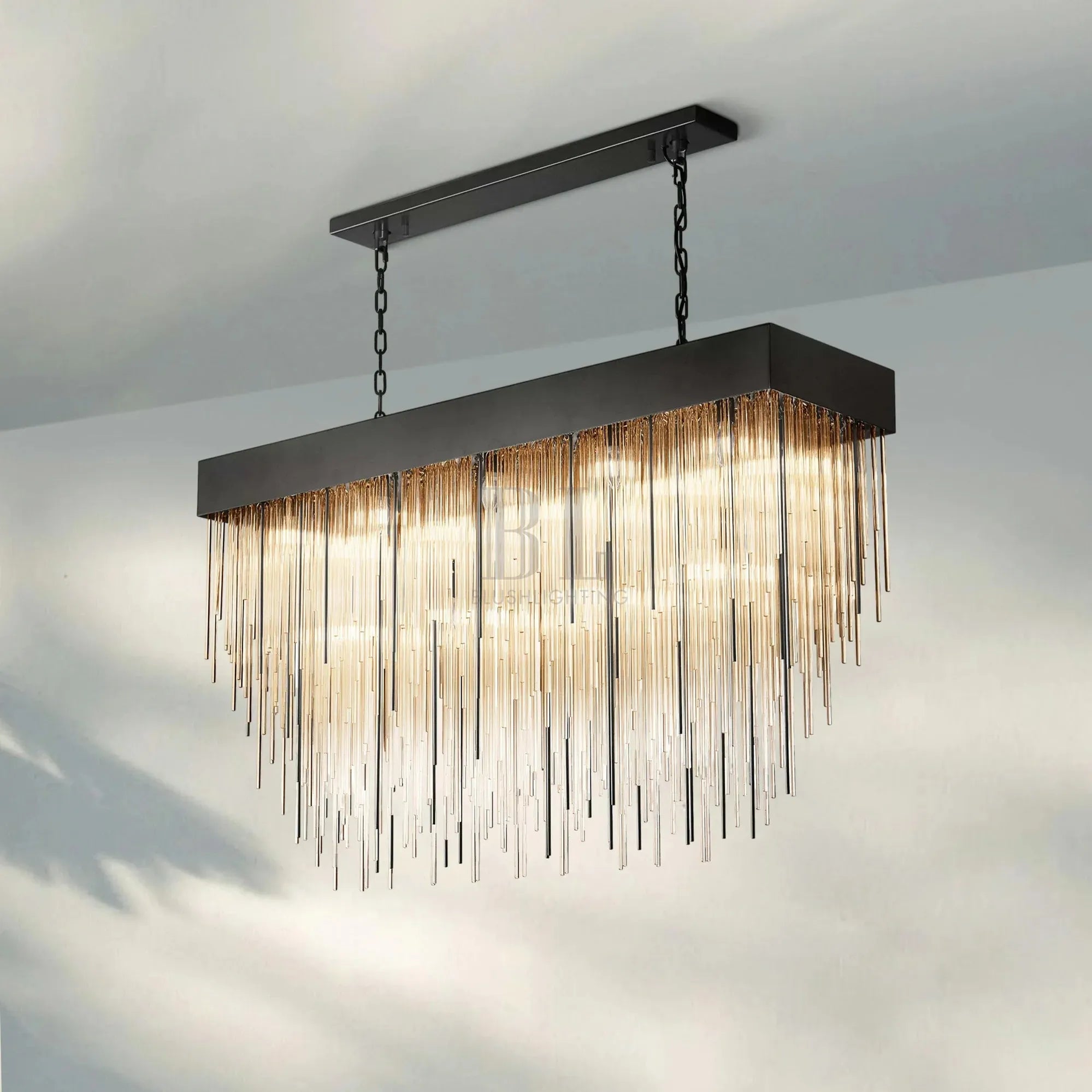Cascad Square Chandelier 21" 30" Rectangle Chandelier 54''-Rectangle 54''-Matte Black-