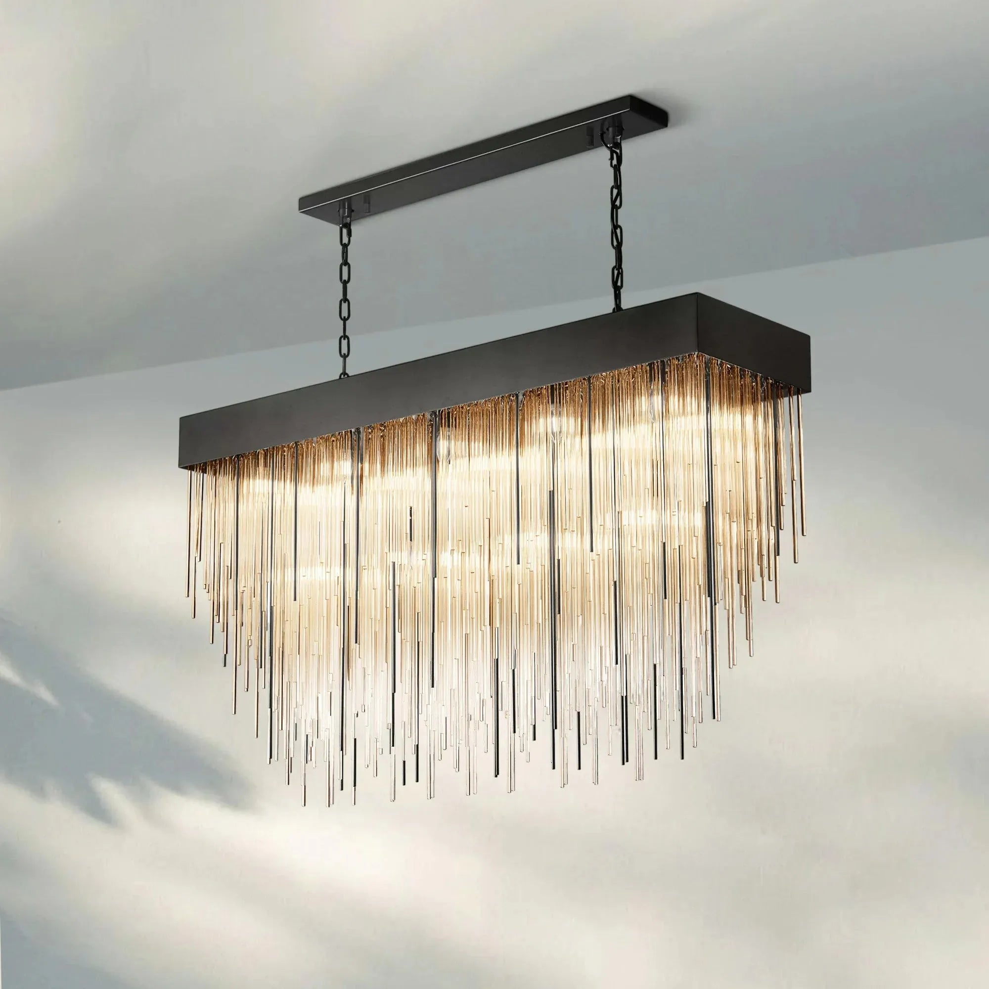 Cascad Square Chandelier 21" 30" Rectangle Chandelier 54''-Rectangle 54''-Matte Black-