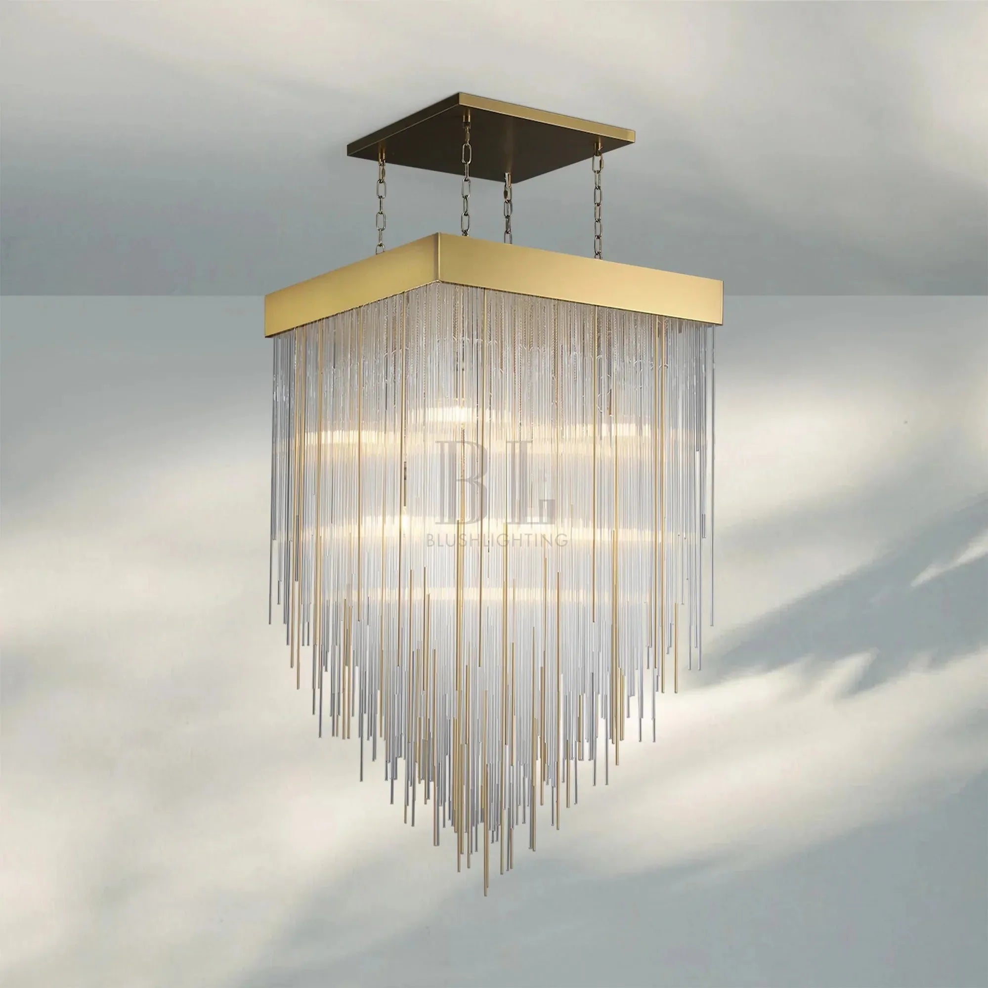 Cascad Square Chandelier 21" 30" Rectangle Chandelier 54''-Square 30''-Lacquered Burnished Brass-