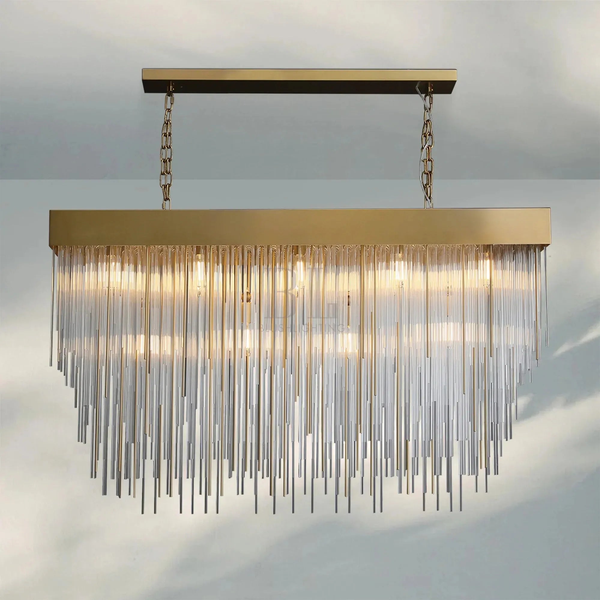 Cascad Square Chandelier 21" 30" Rectangle Chandelier 54''-Rectangle 54''-Lacquered Burnished Brass-