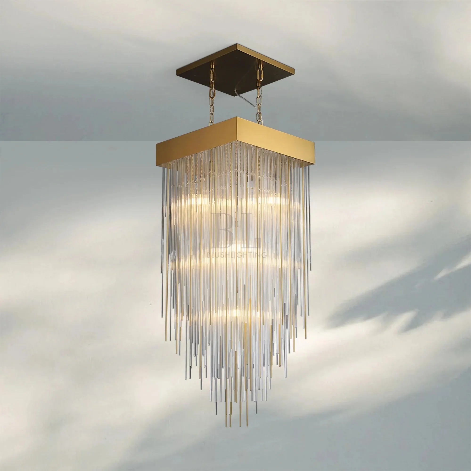 Cascad Square Chandelier 21" 30" Rectangle Chandelier 54''-Square 21''-Lacquered Burnished Brass-