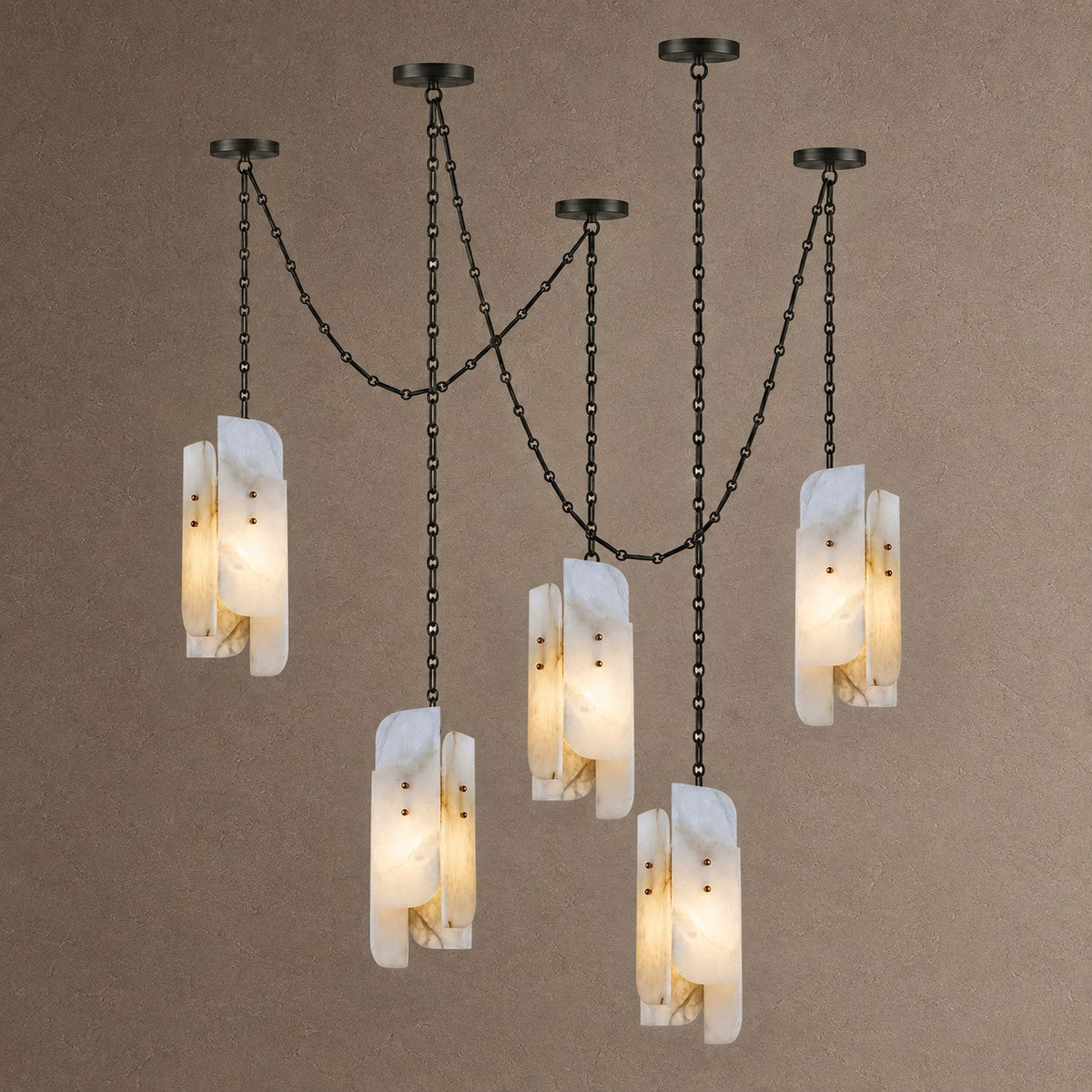 Cascading Chain Chandelier - 5 Heads ∅ 5.9″ x H 15.7″Black & WhiteBlushlighting