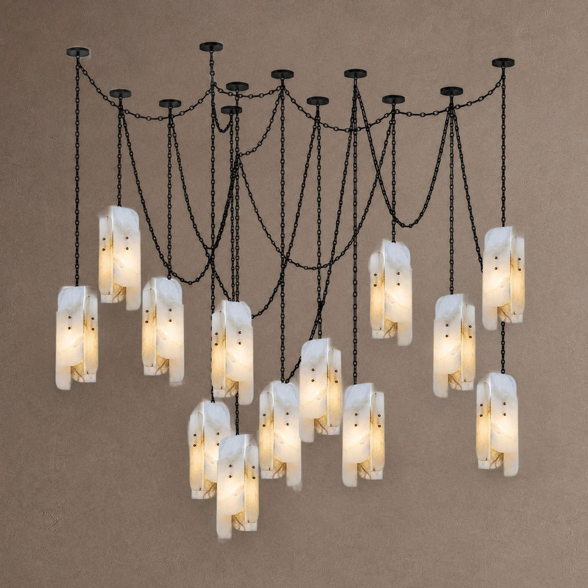 Cascading Chain Chandelier - 13 Heads ∅ 5.9″ x H 15.7″Black & WhiteBlushlighting