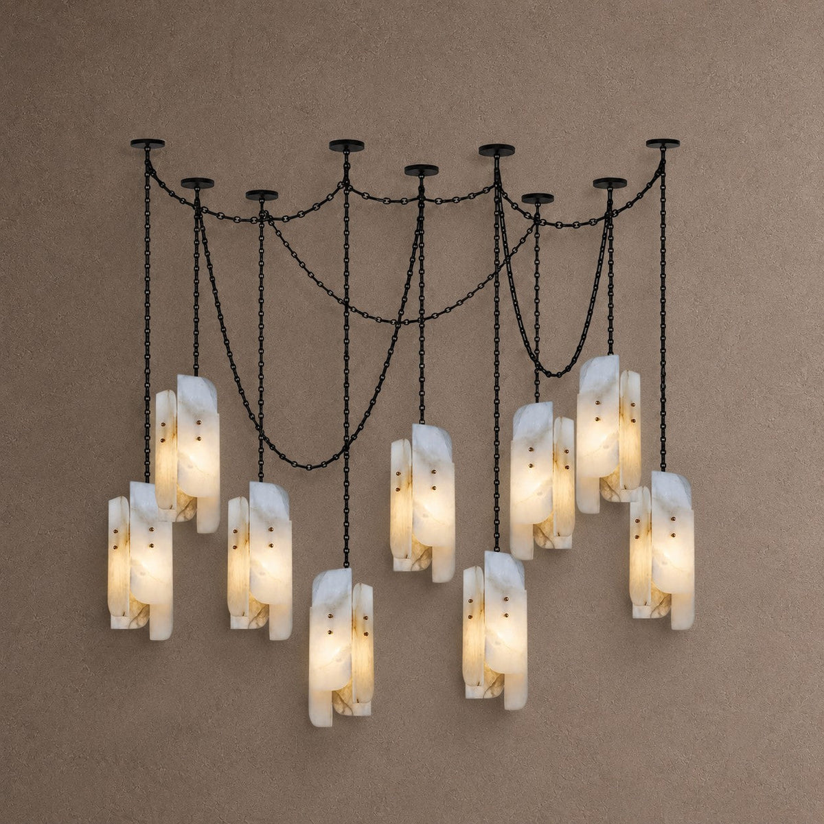 Cascading Chain Chandelier - 9 Heads ∅ 5.9″ x H 15.7″Black & WhiteBlushlighting