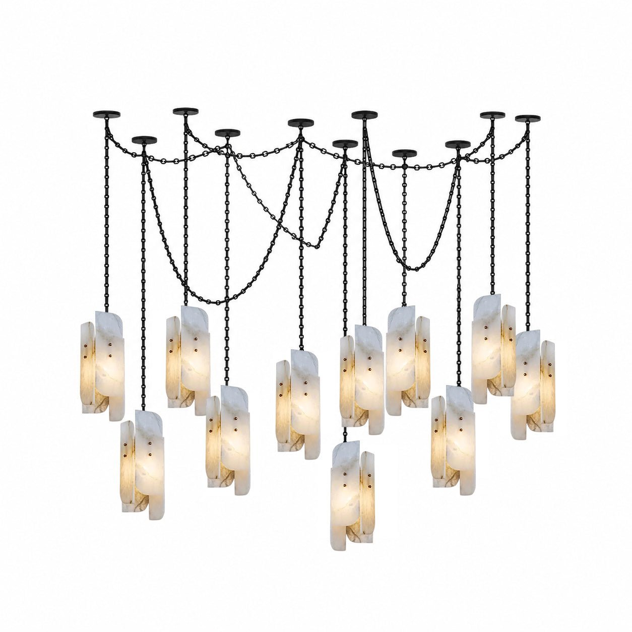 Cascading Chain Cluster Chandelier - 11 Heads ∅ 5.9″ x H 15.7″Black & WhiteBlushlighting