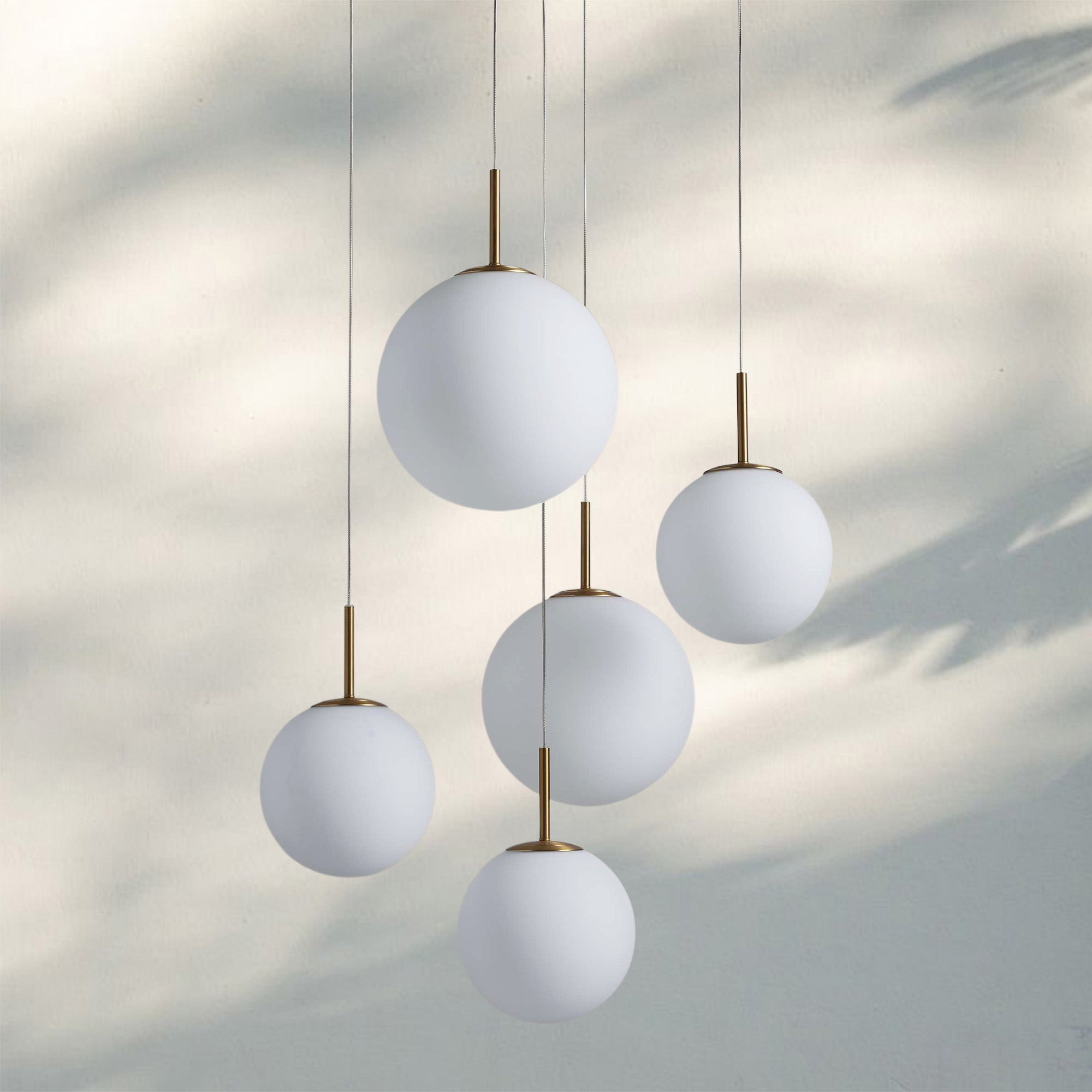 Casen Modern Round Chandelier - Hand - Blown Crackle Glass & Satin Brass LED Pendant Light - 5 - Light 28''Matte OpalBlushlighting