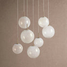 Casen Modern Round Chandelier - Hand-Blown Crackle Glass & Satin Brass LED Pendant Light - 7-Light 34''CrackleBlushlighting