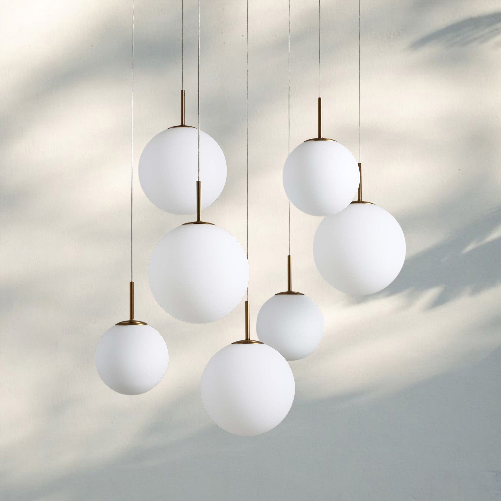 Casen Modern Round Chandelier - Hand - Blown Crackle Glass & Satin Brass LED Pendant Light - 7 - Light 34''Matte OpalBlushlighting