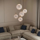 Casen Modern Round Chandelier - Hand - Blown Crackle Glass & Satin Brass LED Pendant Light - 3 - Light 20''CrackleBlushlighting