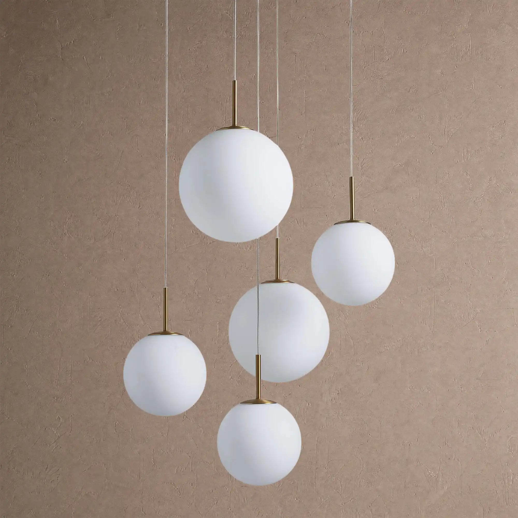 Casen Modern Round Chandelier - Hand-Blown Crackle Glass & Satin Brass LED Pendant Light - 5-Light 28''Matte OpalBlushlighting