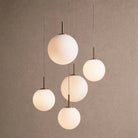 Casen Modern Round Chandelier - Hand-Blown Crackle Glass & Satin Brass LED Pendant Light - 5-Light 28''Matte OpalBlushlighting