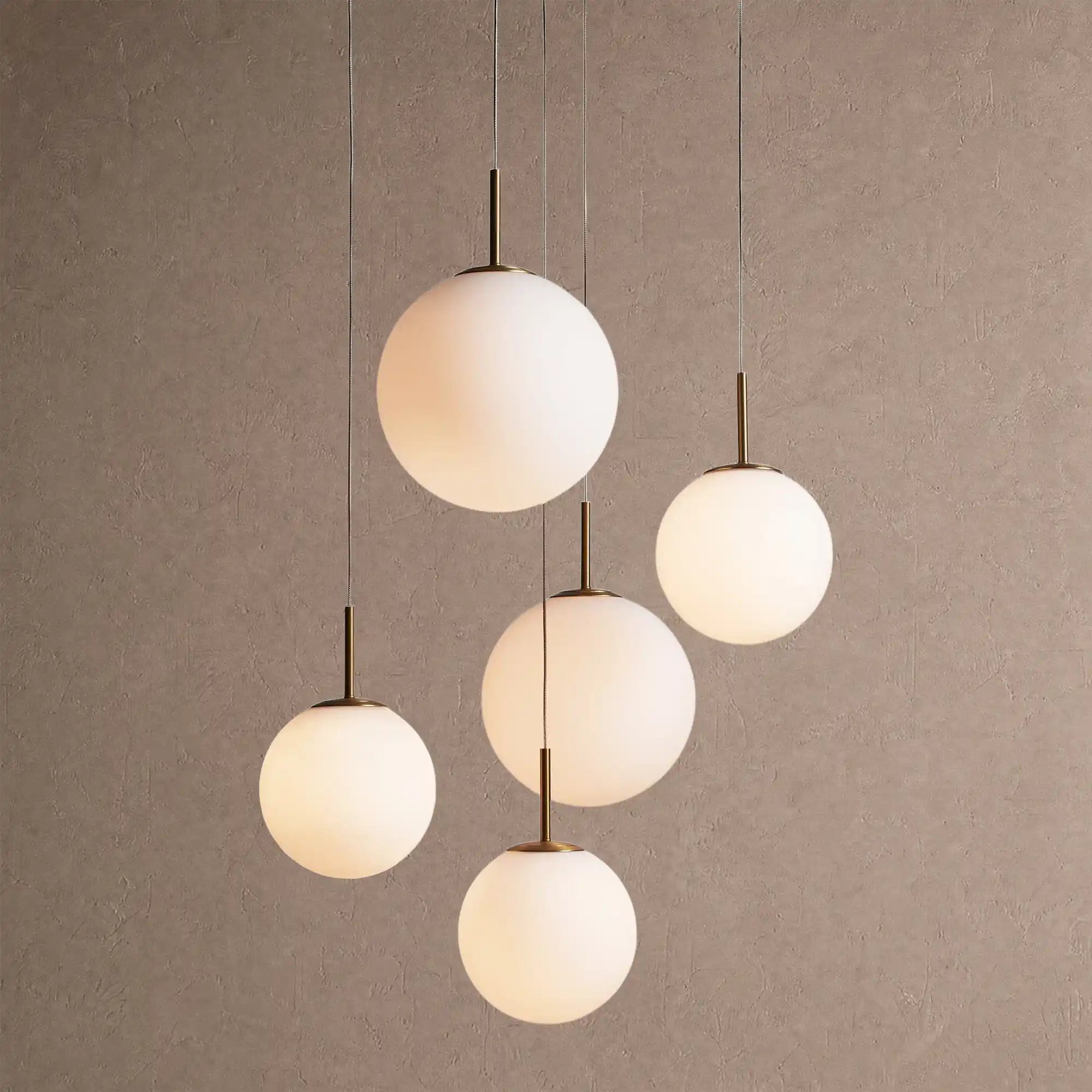 Casen Modern Round Chandelier - Hand-Blown Crackle Glass & Satin Brass LED Pendant Light - 5-Light 28''Matte OpalBlushlighting