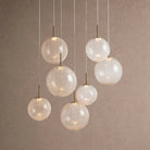 Casen Modern Round Chandelier - Hand-Blown Crackle Glass & Satin Brass LED Pendant Light - 7-Light 34''CrackleBlushlighting