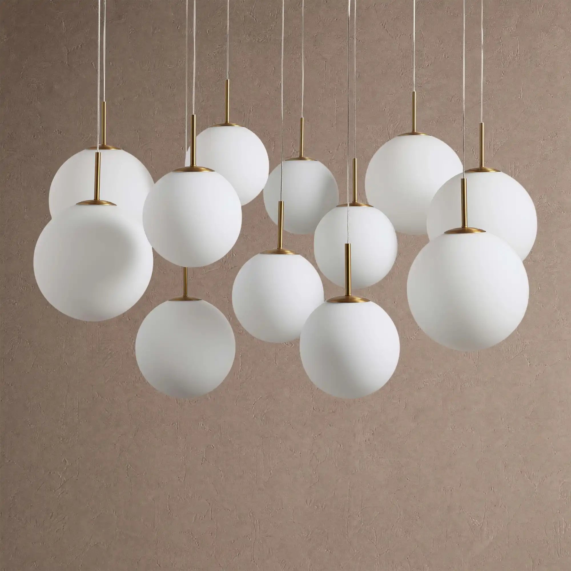 Casen Modern Round Chandelier - Hand-Blown Crackle Glass & Satin Brass LED Pendant Light - 7-Light 34''Matte OpalBlushlighting