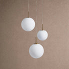 Casen Modern Round Chandelier - Hand-Blown Crackle Glass & Satin Brass LED Pendant Light - 3-Light 20''Matte OpalBlushlighting