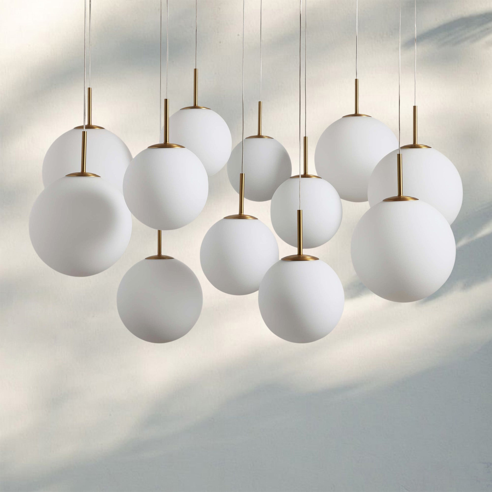 Casen Modern Round Chandelier - Hand - Blown Crackle Glass & Satin Brass LED Pendant Light - 12 - Light 43''Matte OpalBlushlighting