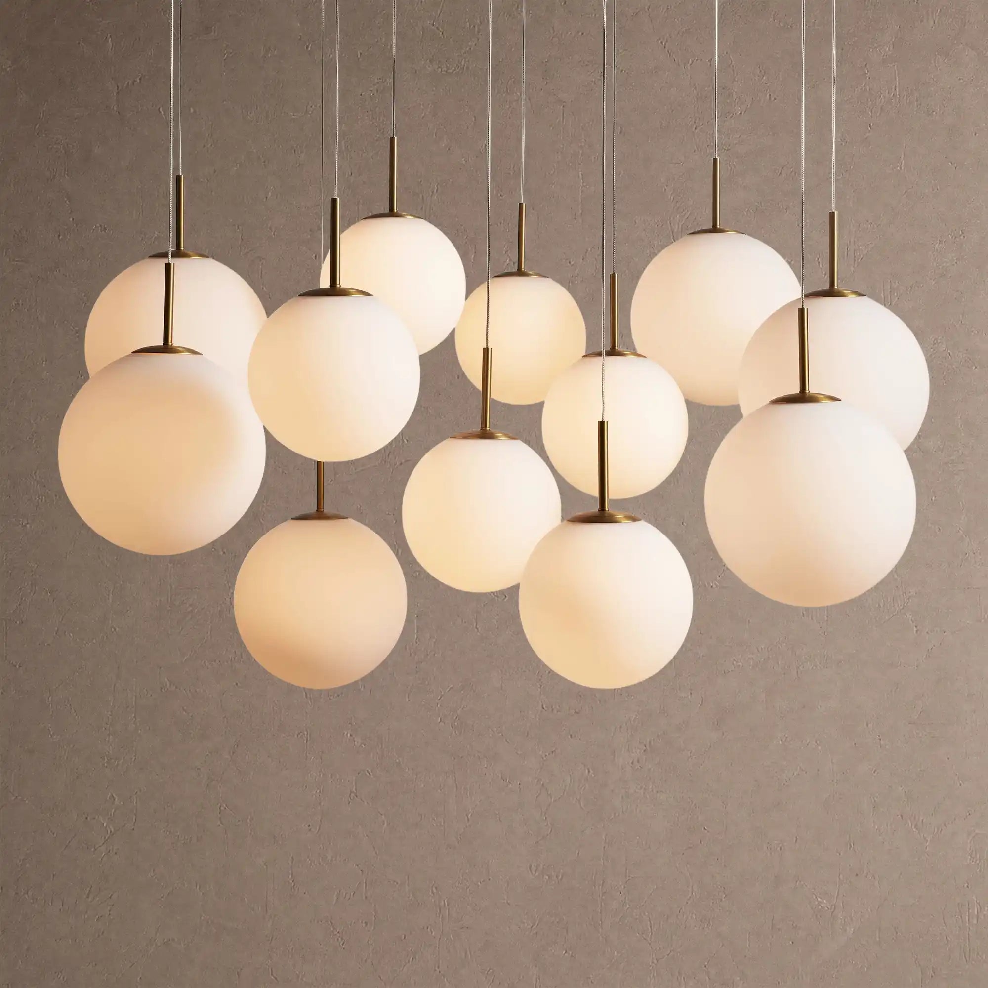 Casen Modern Round Chandelier - Hand-Blown Crackle Glass & Satin Brass LED Pendant Light - 12-Light 43''Matte OpalBlushlighting
