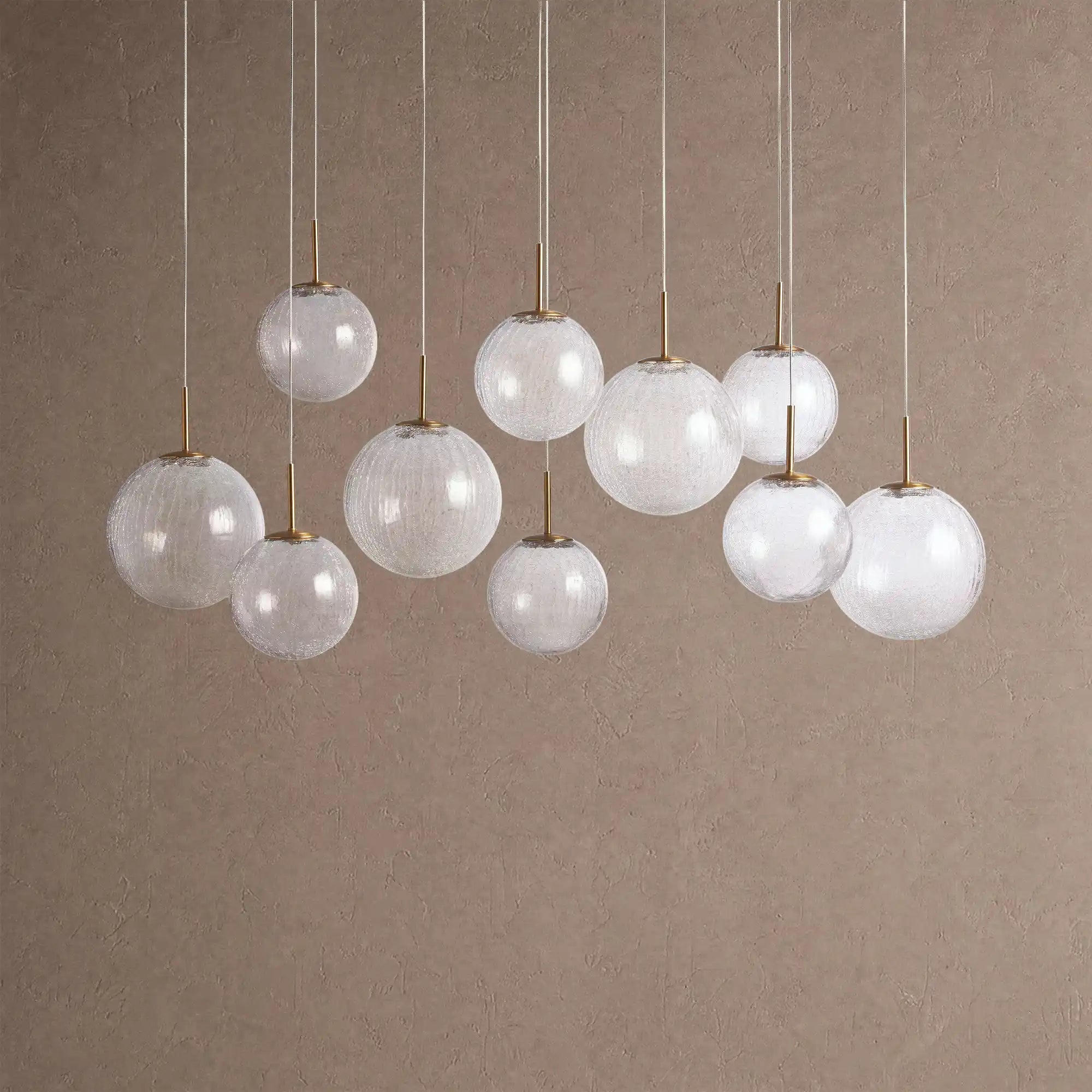 Casens Modern Linear Chandelier - Hand-Blown Glass Globe Pendant Light for Dining Table & Kitchen Island - 55" 10-LightCrackleBlushlighting