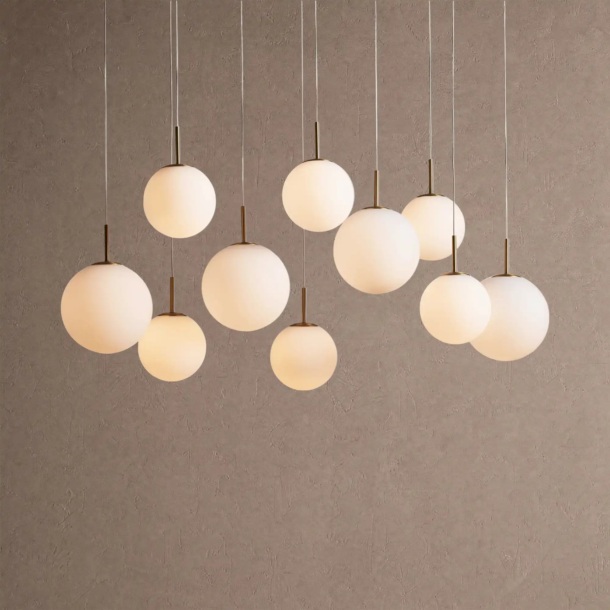 Casens Modern Linear Chandelier - Hand-Blown Glass Globe Pendant Light for Dining Table & Kitchen Island - 55" 10-LightMatte OpalBlushlighting