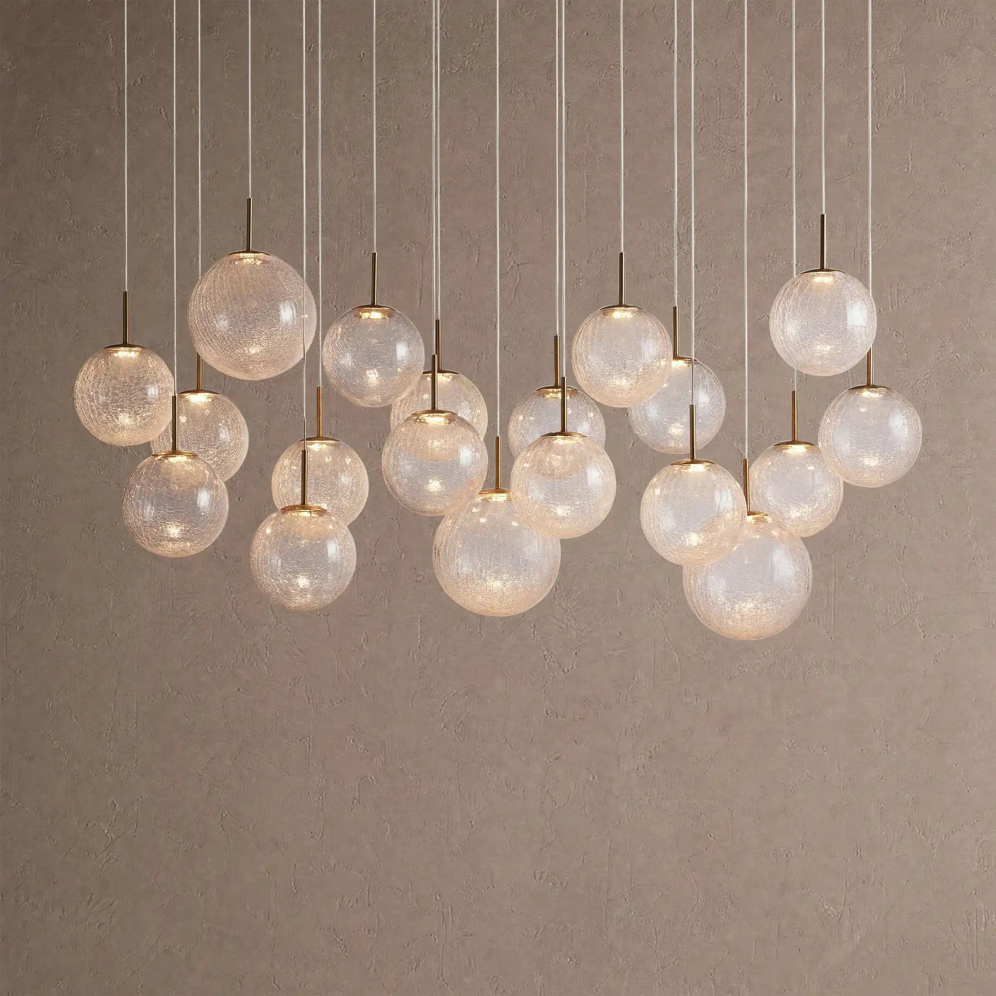 Casens Modern Linear Chandelier - Hand-Blown Glass Globe Pendant Light for Dining Table & Kitchen Island - 65" 19-LightCrackleBlushlighting