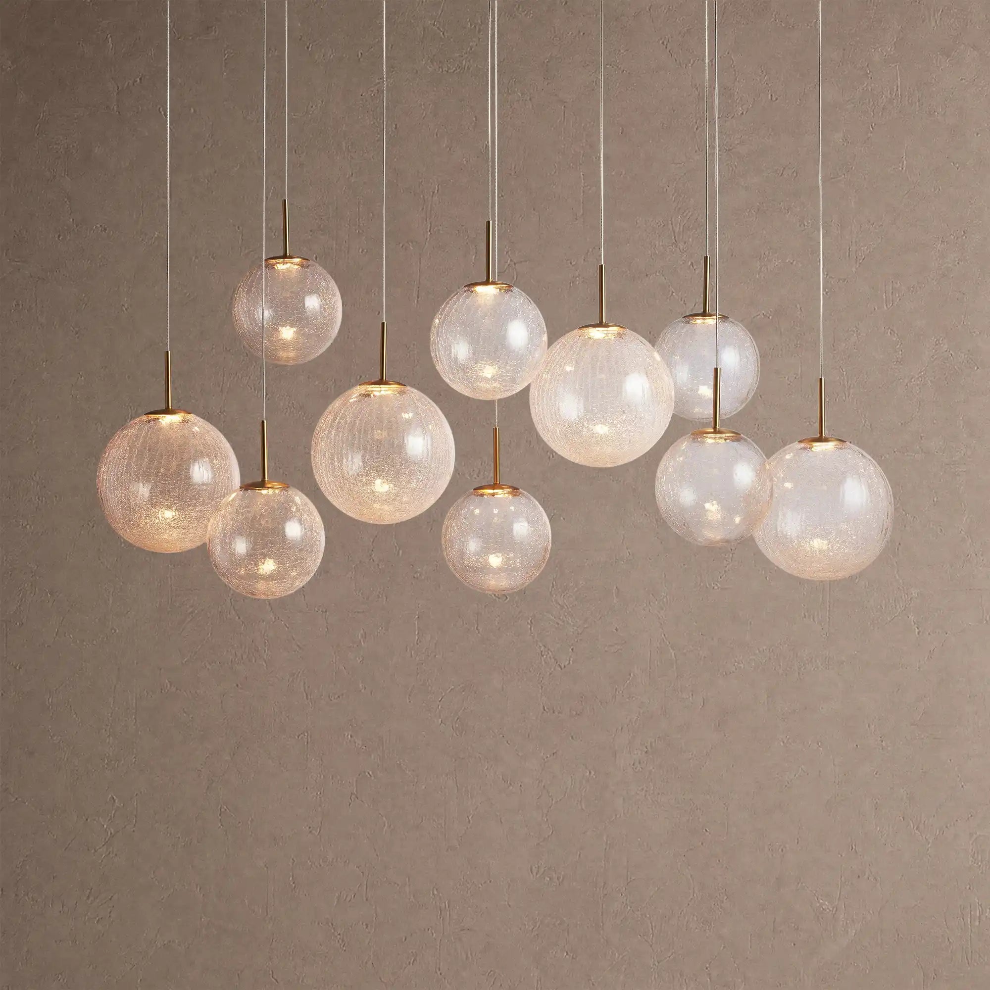 Casens Modern Linear Chandelier - Hand-Blown Glass Globe Pendant Light for Dining Table & Kitchen Island - 55" 10-LightCrackleBlushlighting