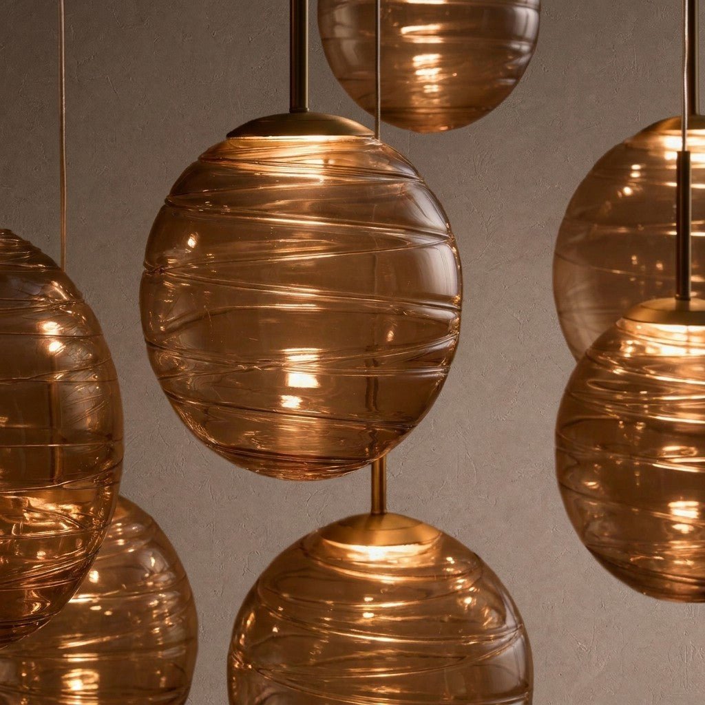 Casens Modern Linear Chandelier - Hand-Blown Glass Globe Pendant Light for Dining Table & Kitchen Island - 55" 10-LightBrown SugarBlushlighting
