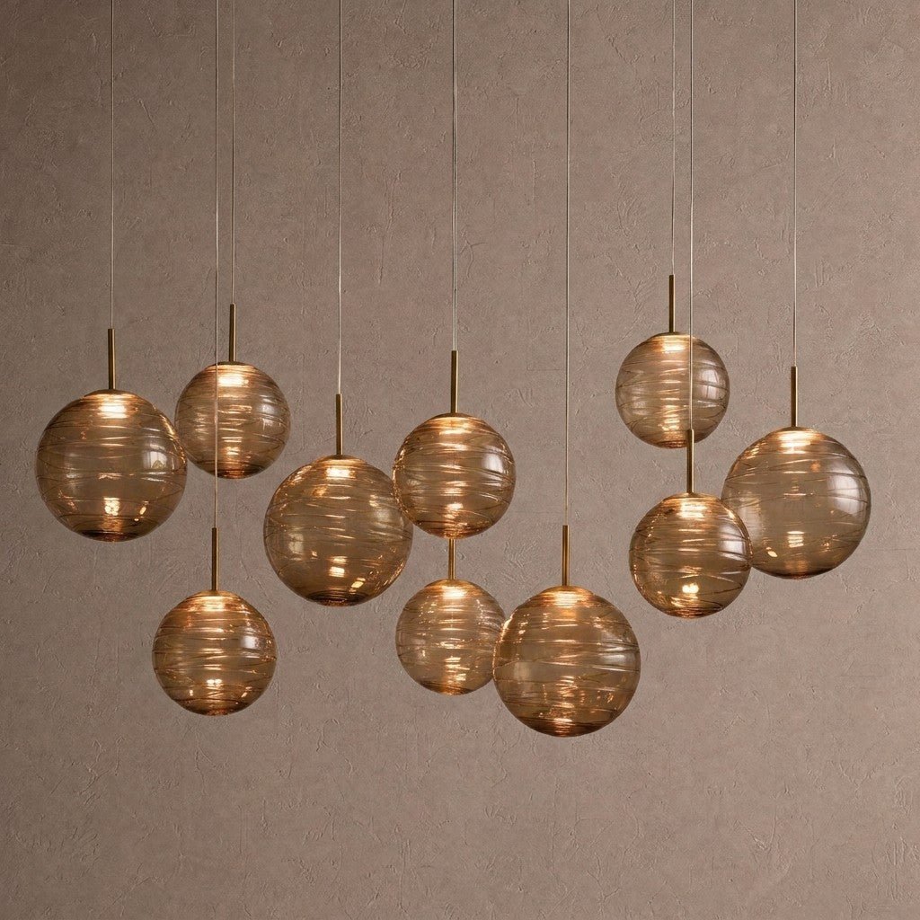 Casens Modern Linear Chandelier - Hand-Blown Glass Globe Pendant Light for Dining Table & Kitchen Island - 55" 10-LightBrown SugarBlushlighting