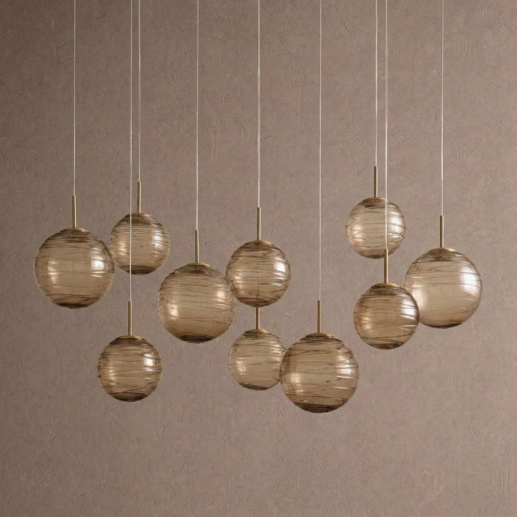 Casens Modern Linear Chandelier - Hand-Blown Glass Globe Pendant Light for Dining Table & Kitchen Island - 55" 10-LightBrown SugarBlushlighting