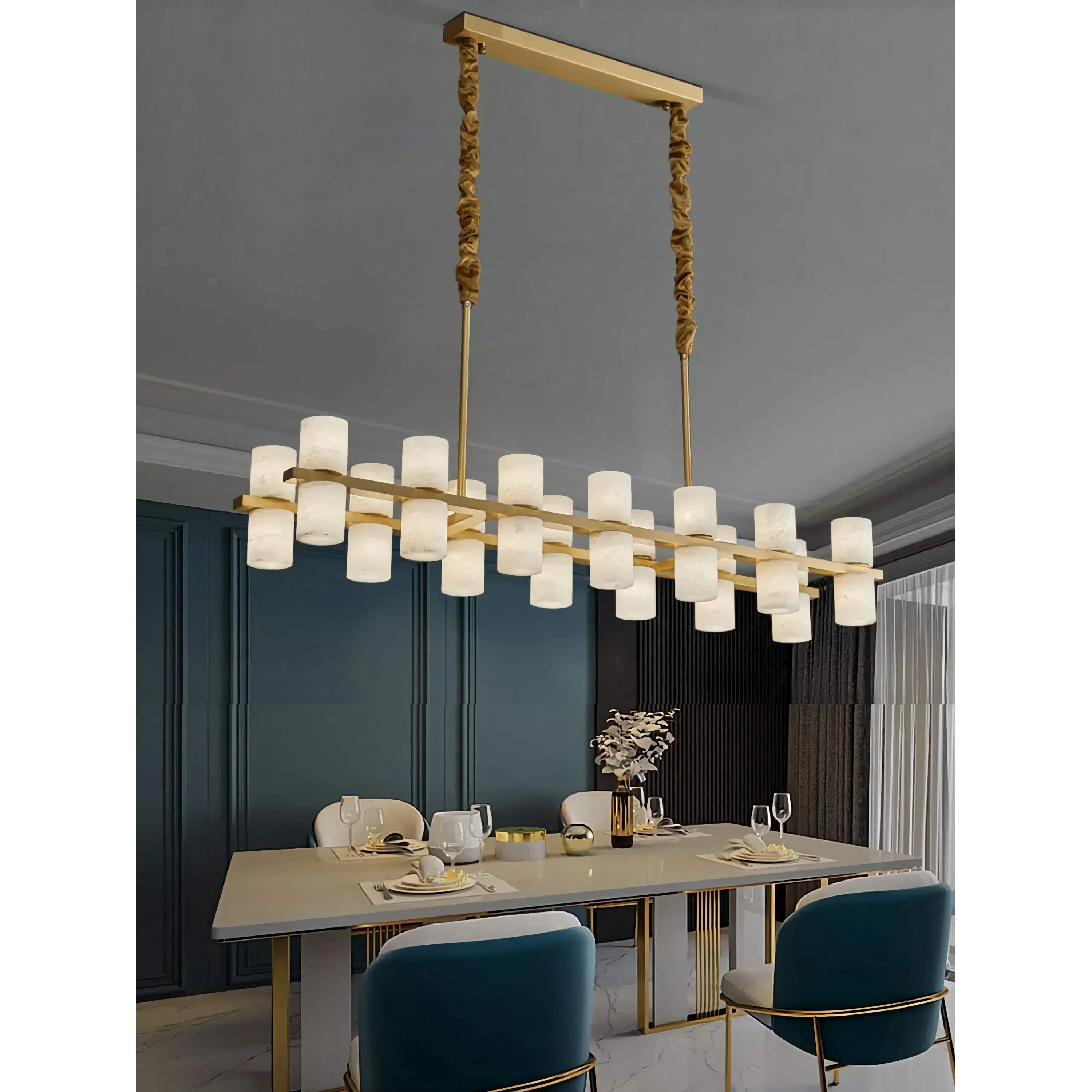 CAURIS ALABASTER LINEAR CHANDELIER 33.5" 39.4" 47.2"L-Chandeliers-Blushlighting-120 cm / 47.2"-Blushlighting