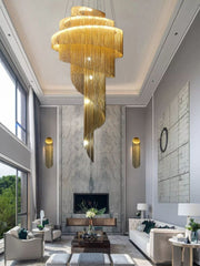 Blushlighting® Toudon | Outstanding Silver/Gold Long Chain Chandelier Dia47.2*H70.9" / Warm light / Gold