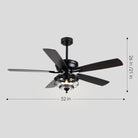 Ceiling Fans with Light and Remote Waterproof Wet Rated Ceiling Fan, 6 Speeds Modern Black Fan Lights 52" - Blushlighting