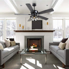 Ceiling Fans with Light and Remote Waterproof Wet Rated Ceiling Fan, 6 Speeds Modern Black Fan Lights 52" - Blushlighting