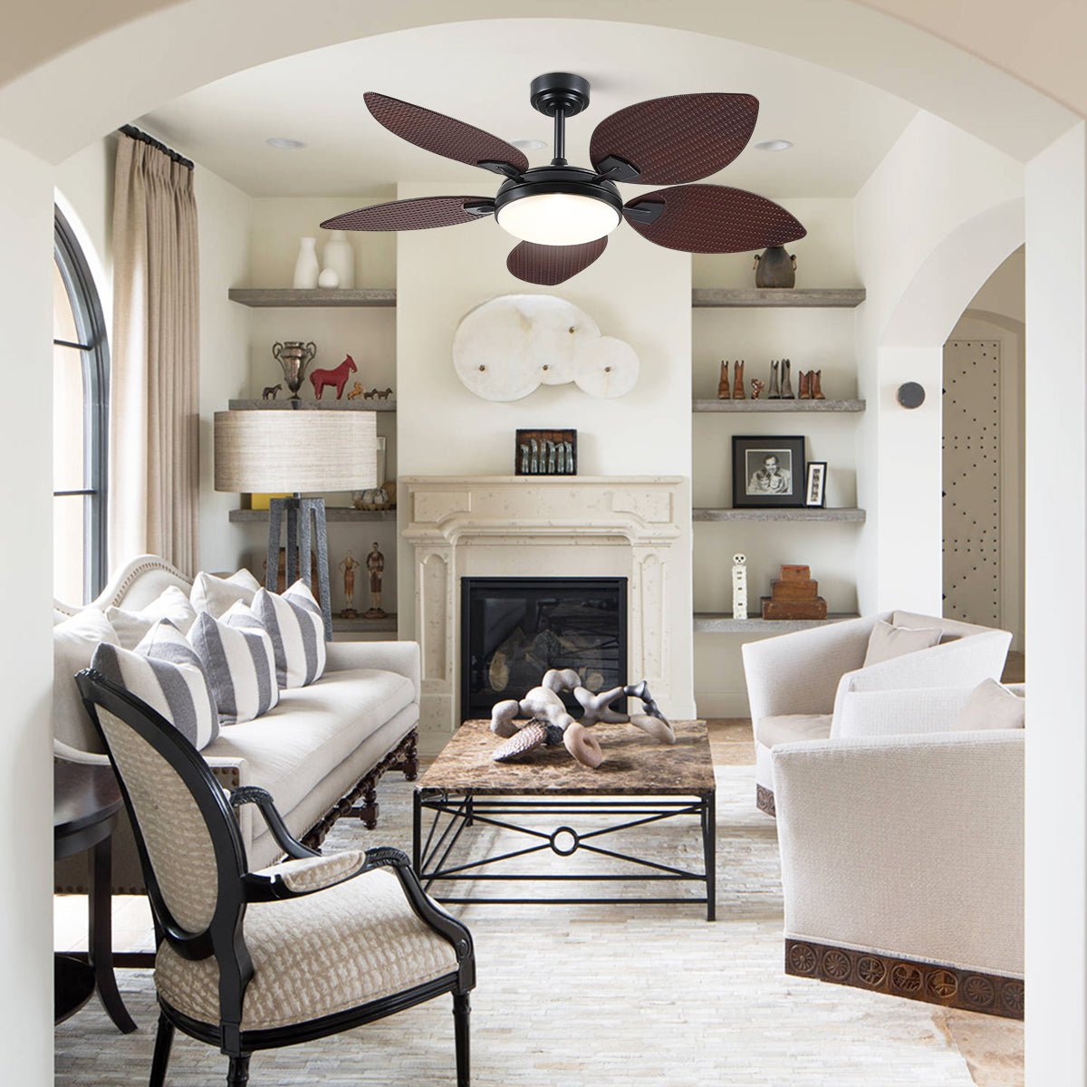 Ceiling Fans with Lights Palm Leaf Ceiling Fan for Patios Porch 6 Speeds, Reversible 52" - Blushlighting