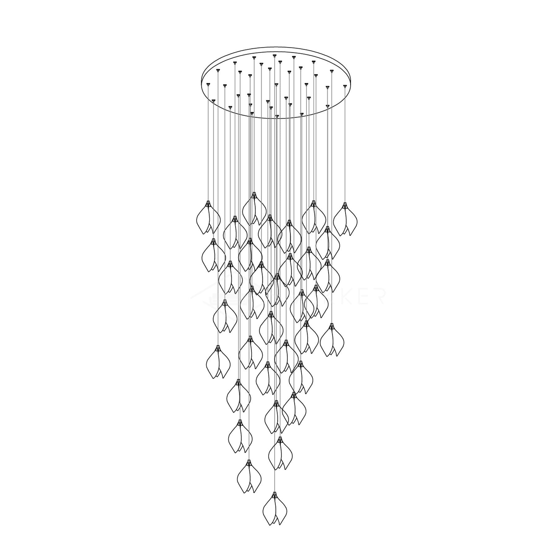 Celeste Flora Pendant Light - 98 heads Square Canopy L 118.1″ x W 35.4″Small ∅ 4.7″ x H 7.9″Brass & WhiteBlushlighting