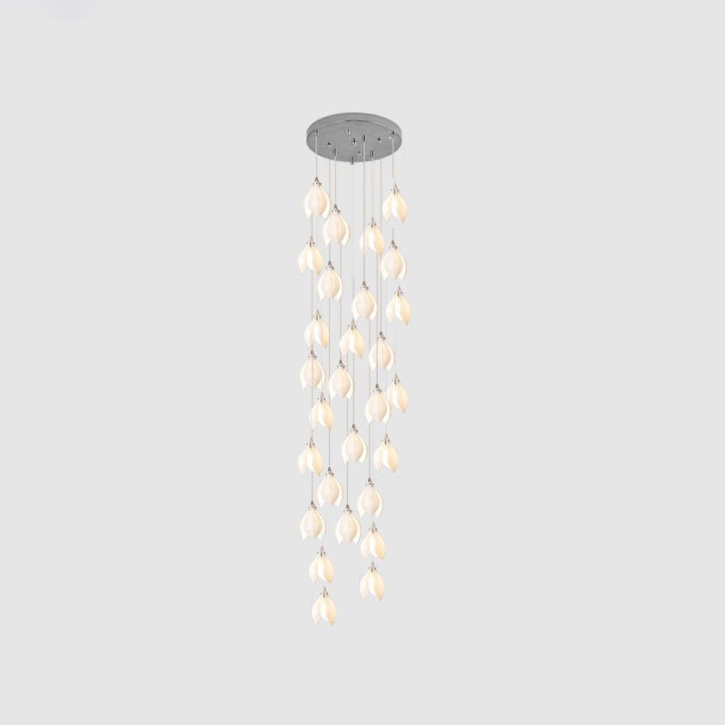 Celeste Flora Pendant Light - 28 heads Round Canopy ∅ 23.6″Small ∅ 4.7″ x H 7.9″Chrome & WhiteBlushlighting