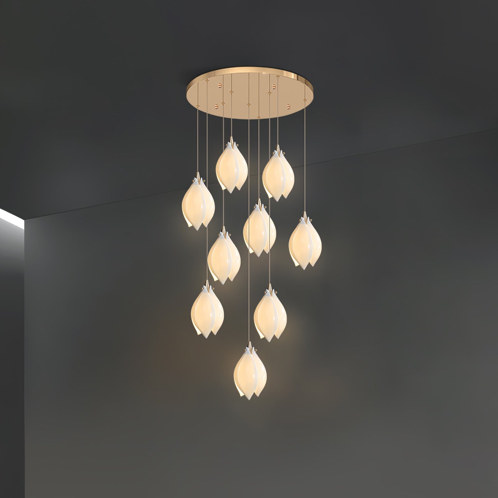 Celeste Flora Pendant Light - 35 heads Round Canopy ∅ 30″Small ∅ 4.7″ x H 7.9″Brass & WhiteBlushlighting