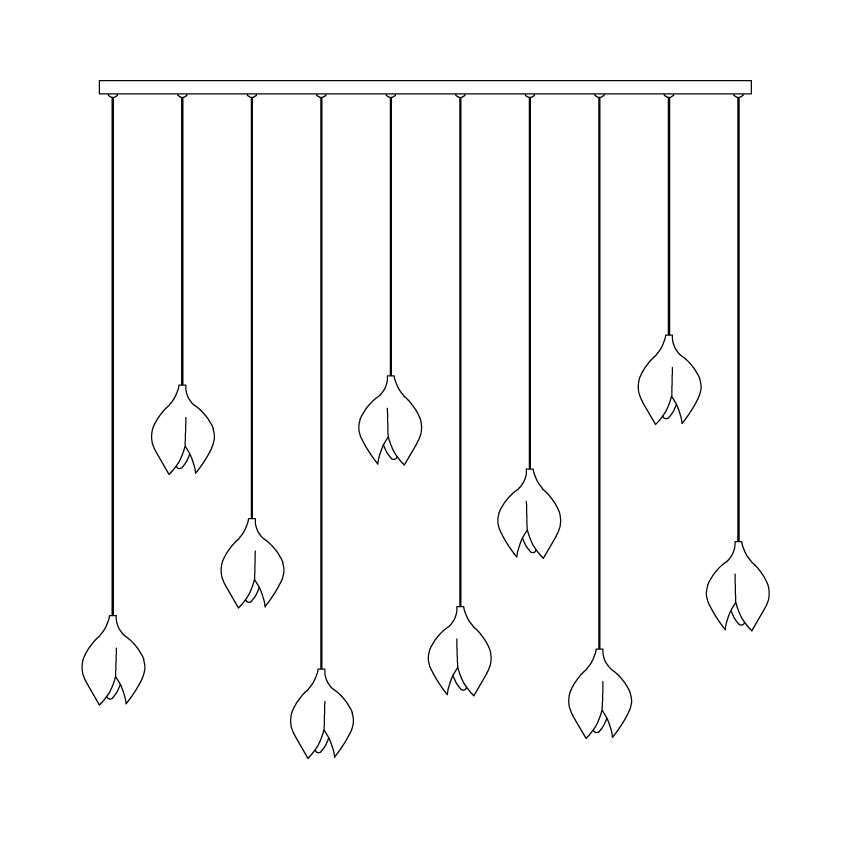 Celeste Flora Pendant Light - 10 heads Long Canopy ∅ 48″Small ∅ 4.7″ x H 7.9″Brass & WhiteBlushlighting