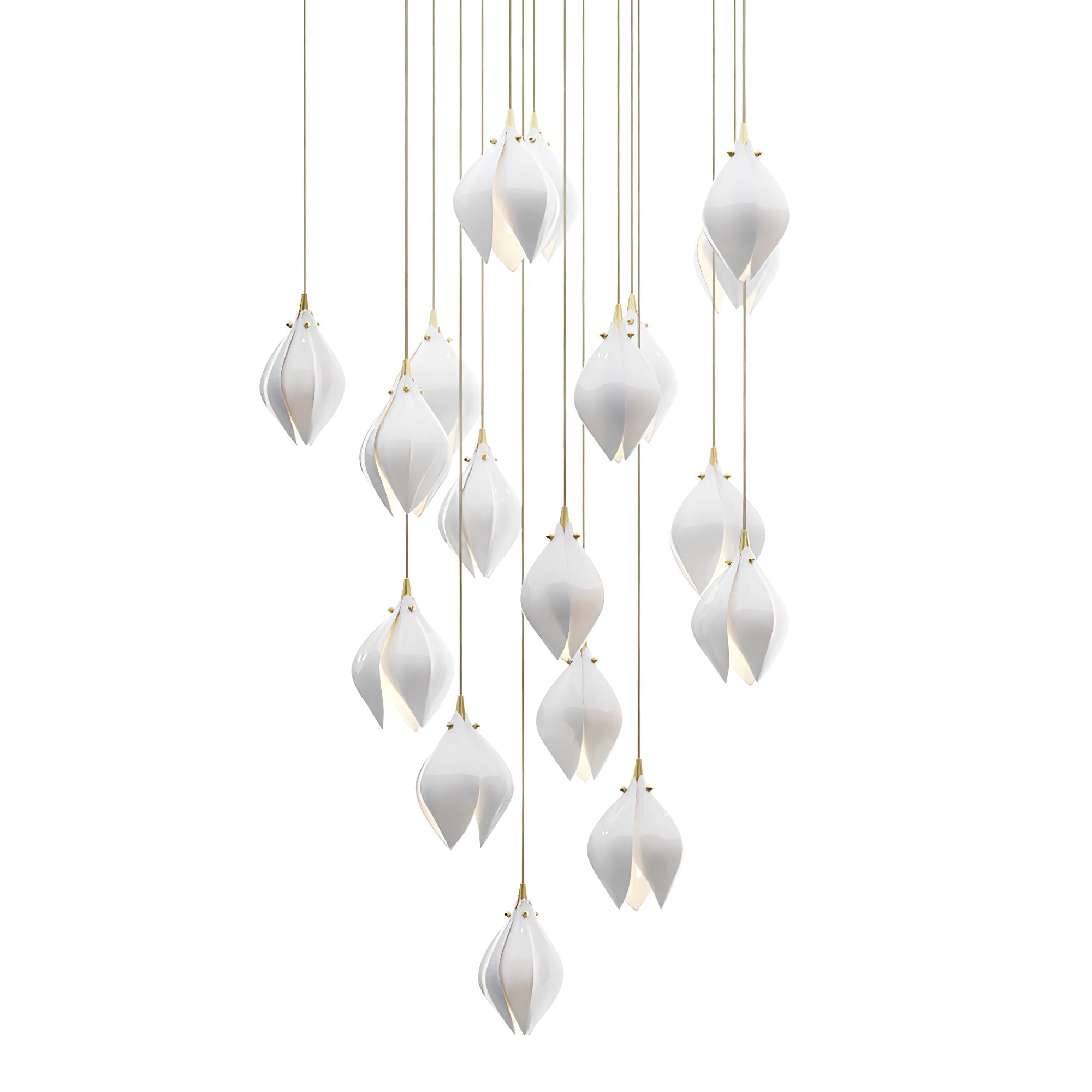 Celeste Flora Pendant Light - 10 heads Long Canopy ∅ 48″Small ∅ 4.7″ x H 7.9″Brass & WhiteBlushlighting