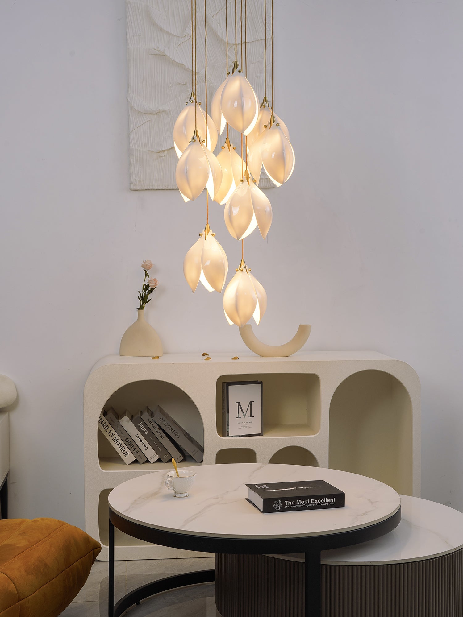 Celeste Flora Pendant Light - 1 head Round Canopy ∅ 4.7″Small ∅ 4.7″ x H 7.9″Brass & WhiteBlushlighting