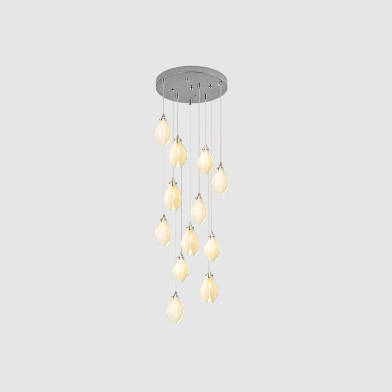 Celeste Flora Pendant Light - 9 heads Round Canopy ∅ 15.7″Small ∅ 4.7″ x H 7.9″Chrome & WhiteBlushlighting