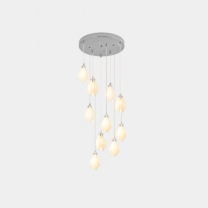 Celeste Flora Pendant Light - 10 heads Round Canopy ∅ 19.7″Small ∅ 4.7″ x H 7.9″Chrome & WhiteBlushlighting