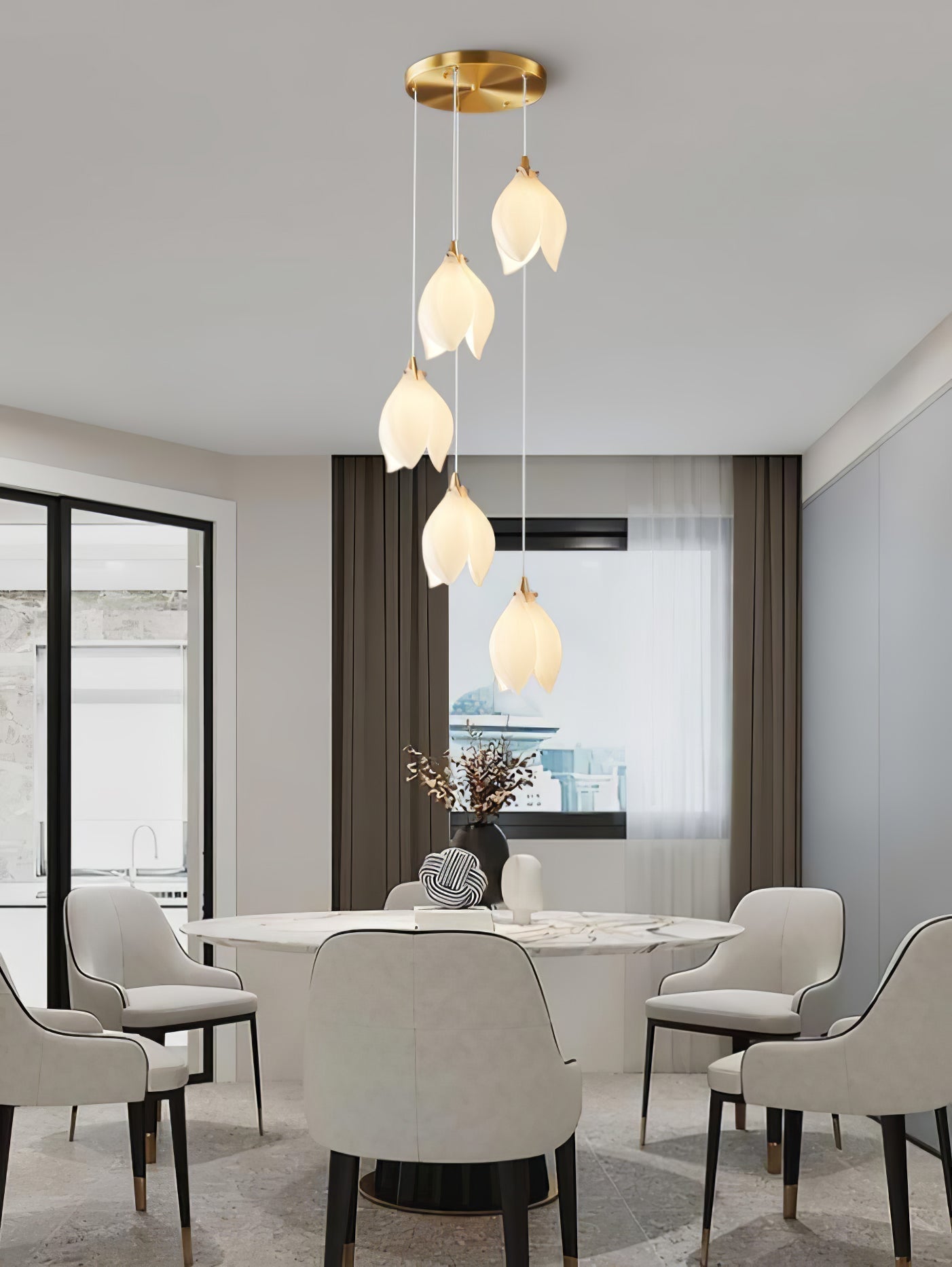 Celeste Flora Pendant Light - 1 head Round Canopy ∅ 4.7″Small ∅ 4.7″ x H 7.9″Brass & WhiteBlushlighting