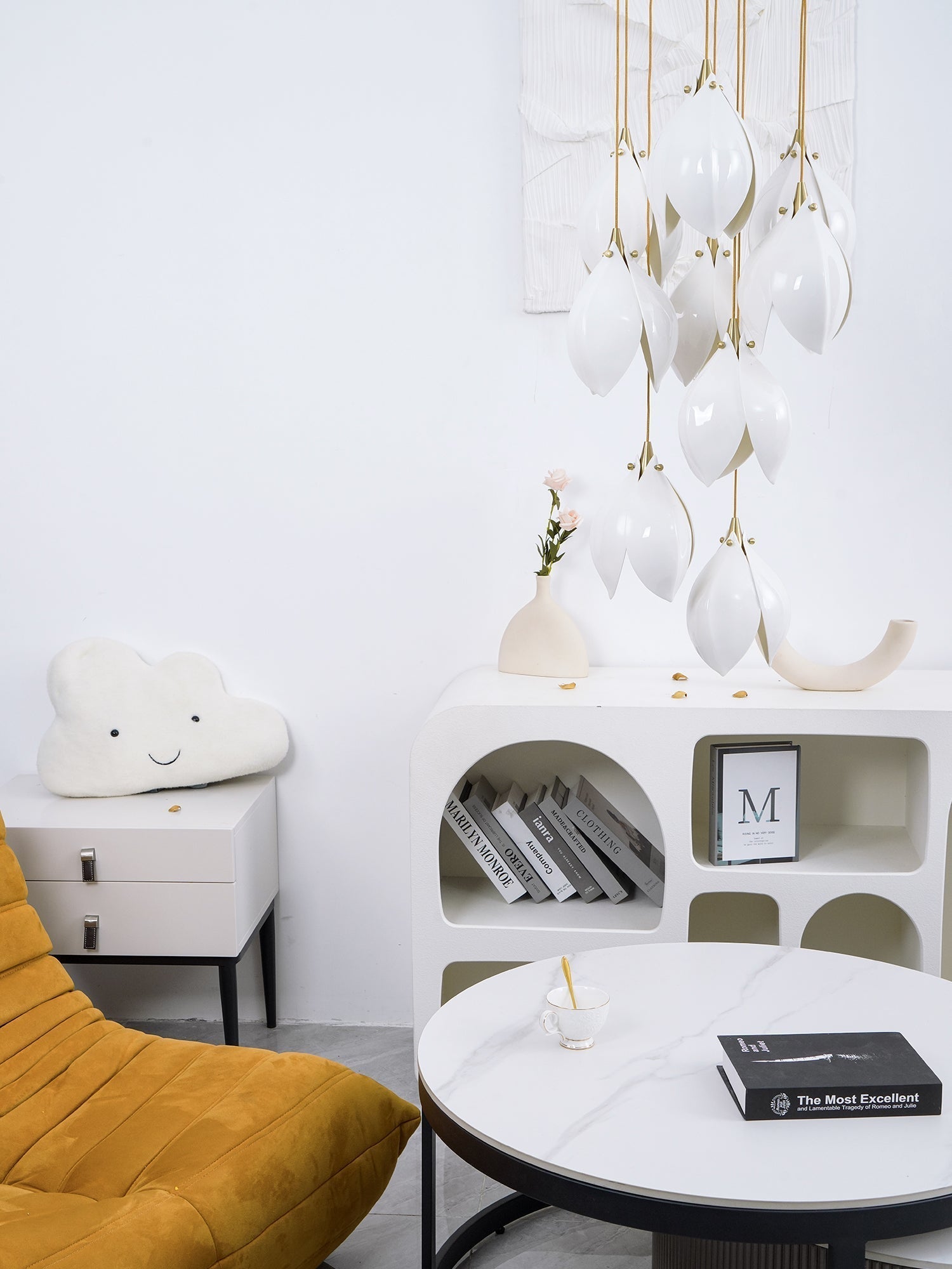 Celeste Flora Pendant Light - 1 head Round Canopy ∅ 4.7″Small ∅ 4.7″ x H 7.9″Brass & WhiteBlushlighting