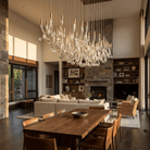 Celestia LED Glass Rain Chandelier - L 59.1″ × W 19.7″ × H 47.2″Gold & ClearWarm LightBlushlighting